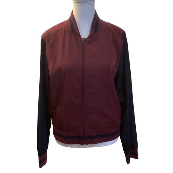 Stylish Burgundy and Black Two-Tone Bomber Jacket Casual Outerwear‎ - Picture 1 of 14